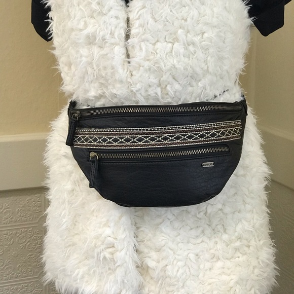 Boho Vegan Leather Mini Belt Bag Fanny Black - Picture 8 of 9